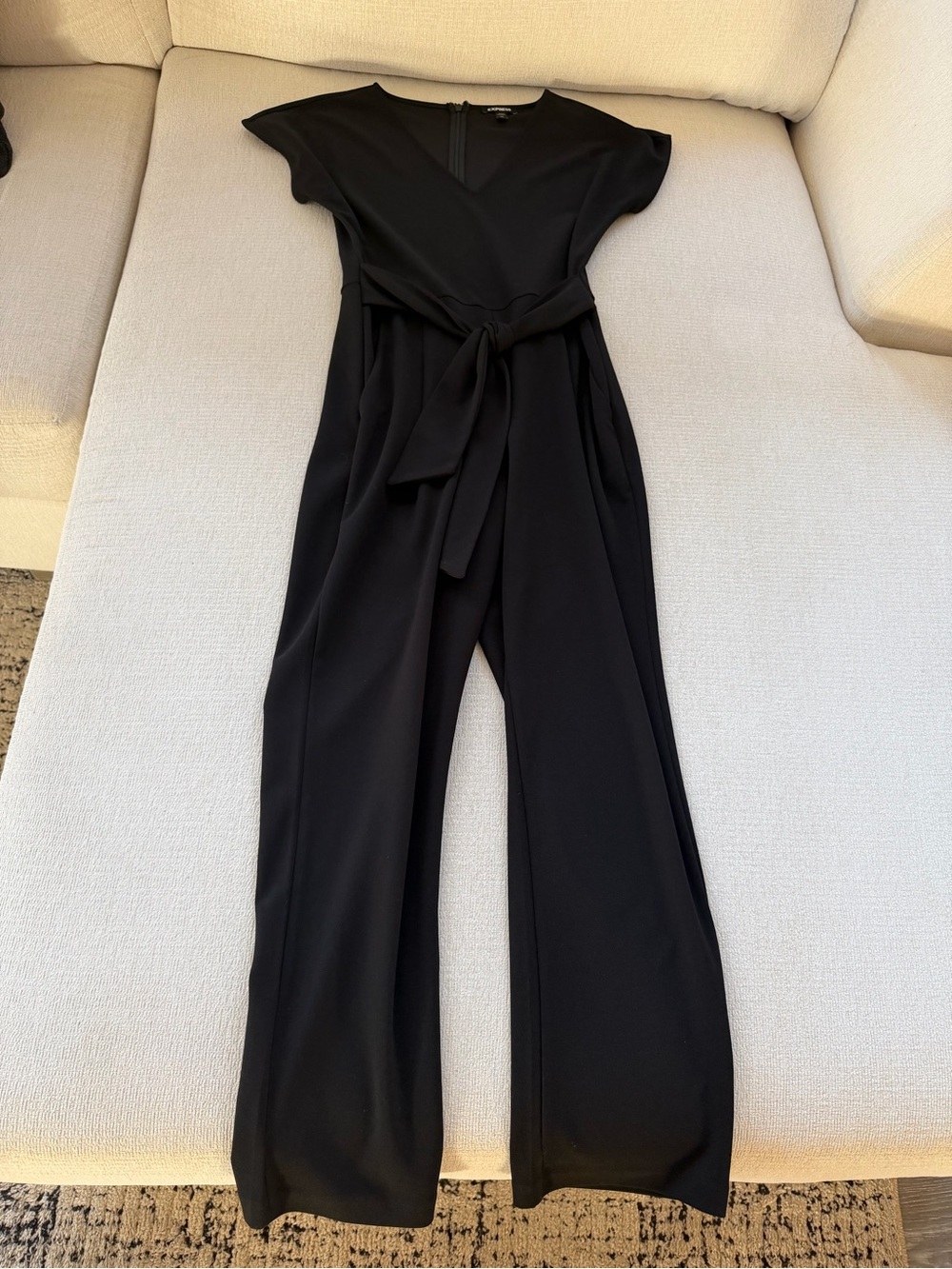 Express Black V-Neck Tie-Waist Wide-Leg Jumpsuit